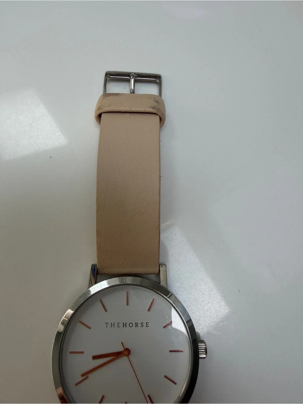The Horse Silver Case Watch with Nude Leather Strap